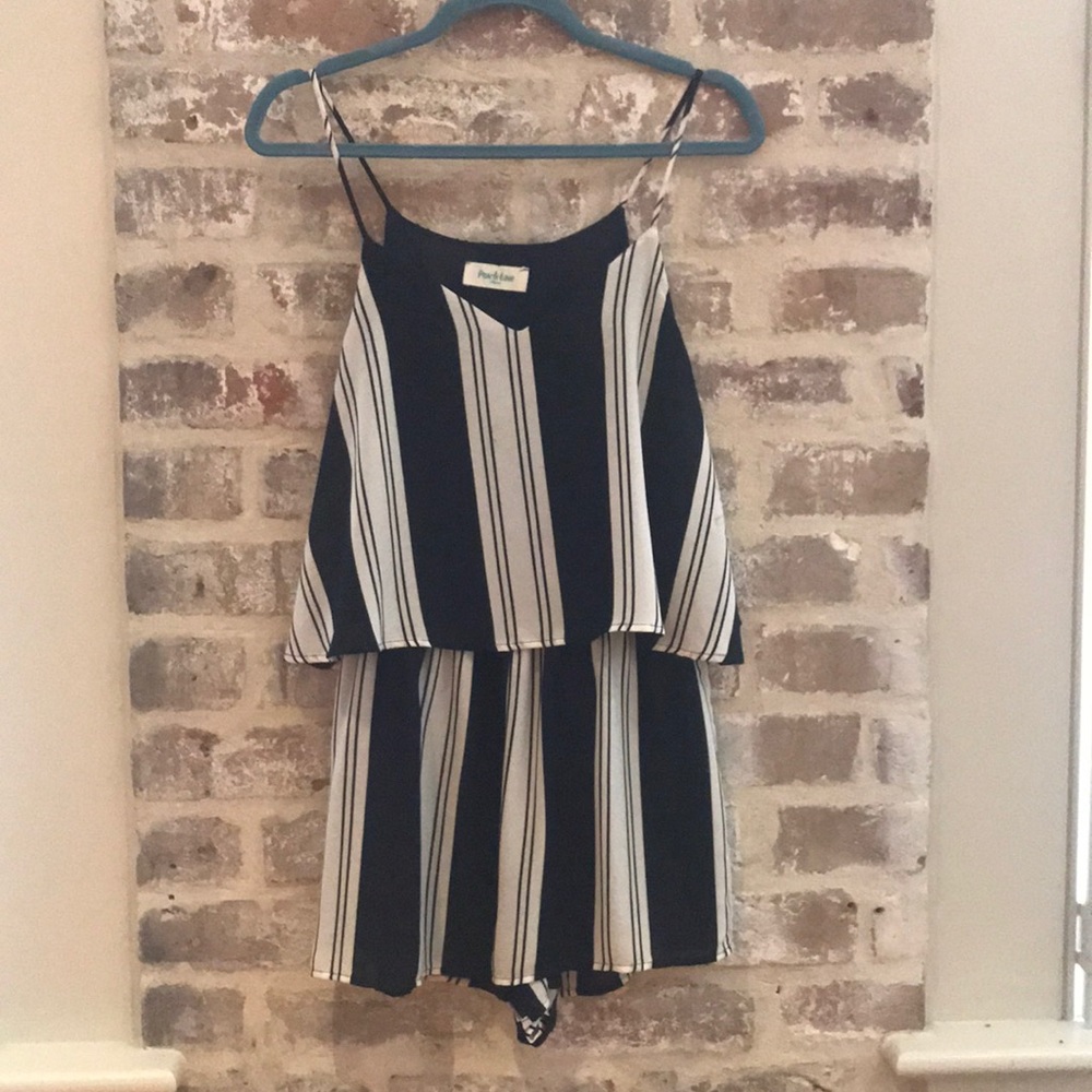 Navy blue and white striped romper